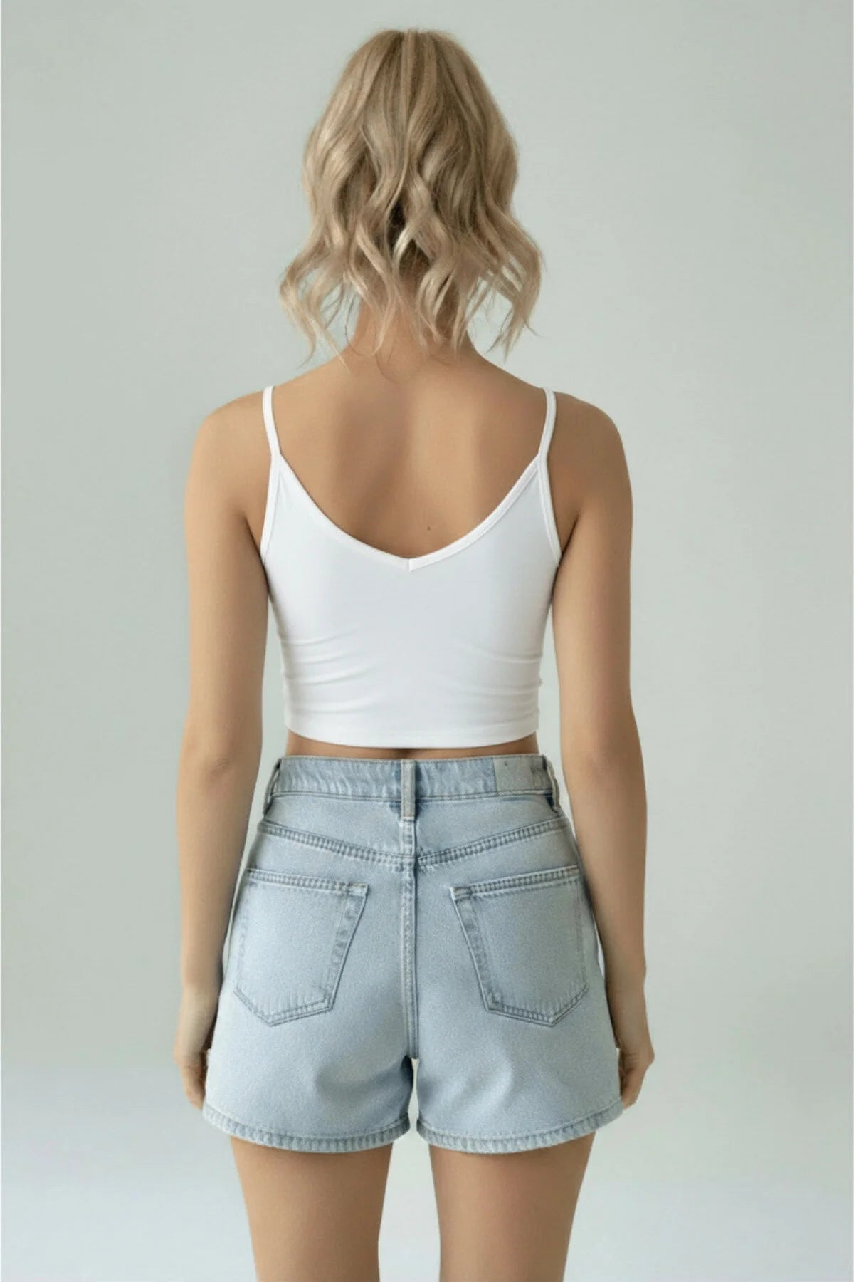 Dalgıç Kumaş V Yaka Crop Top