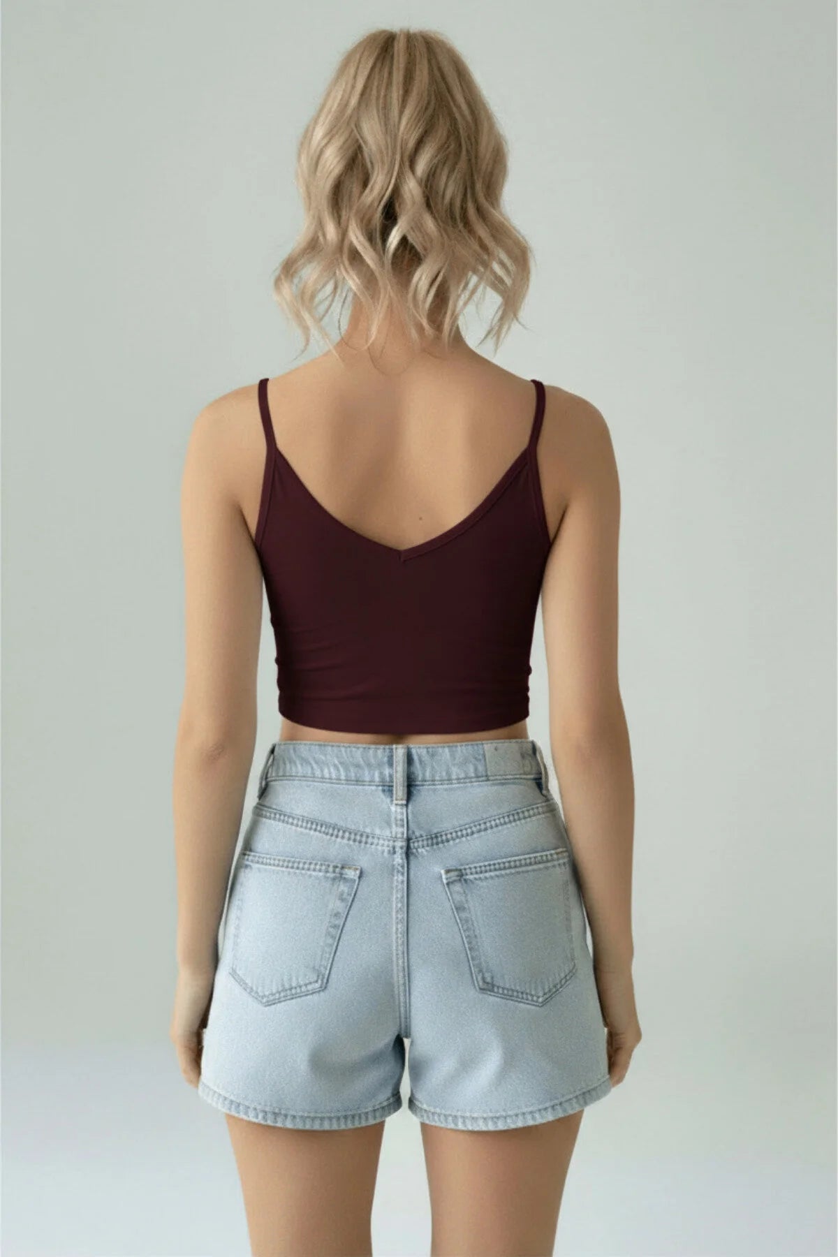 Dalgıç Kumaş V Yaka Crop Top