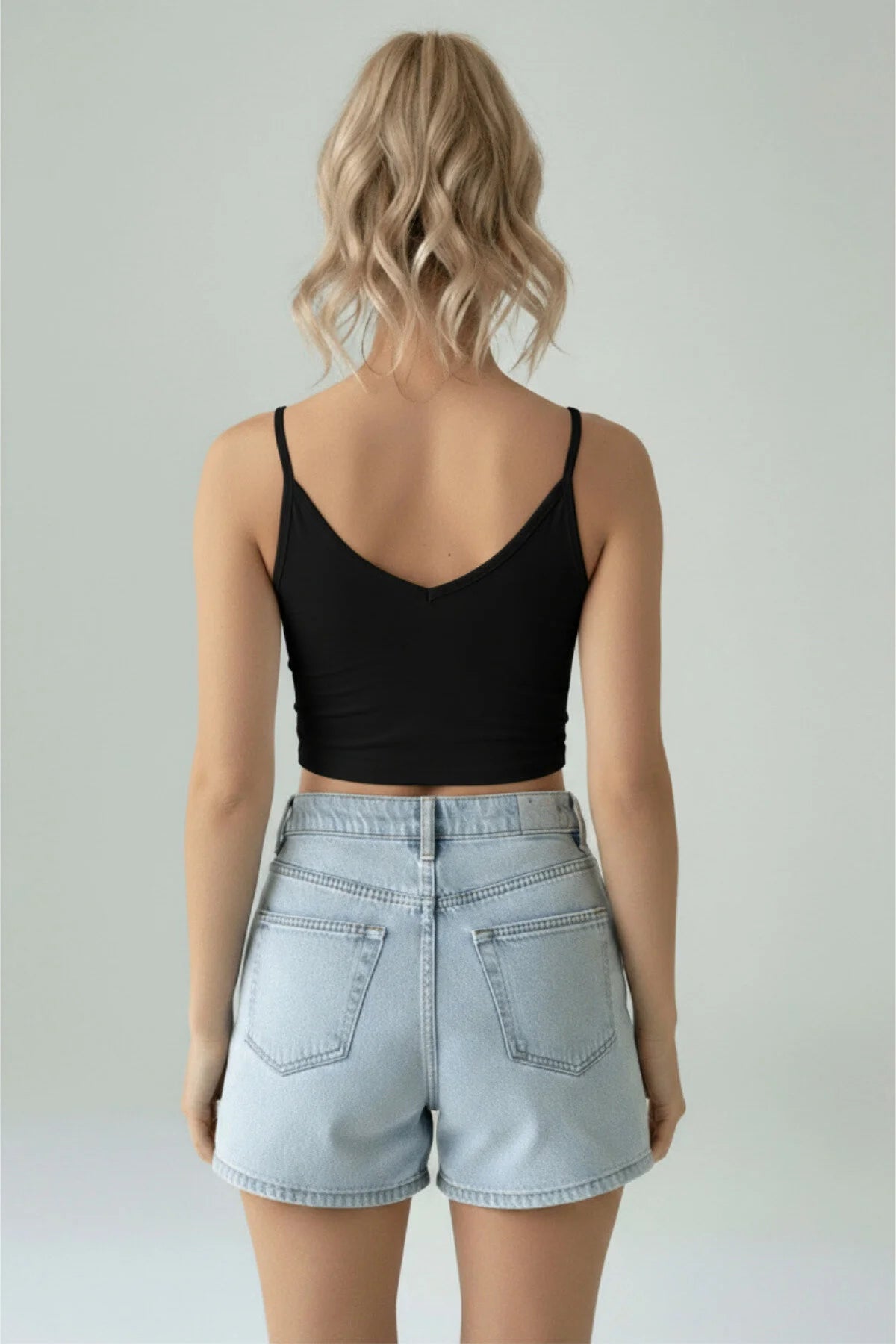 Dalgıç Kumaş V Yaka Crop Top