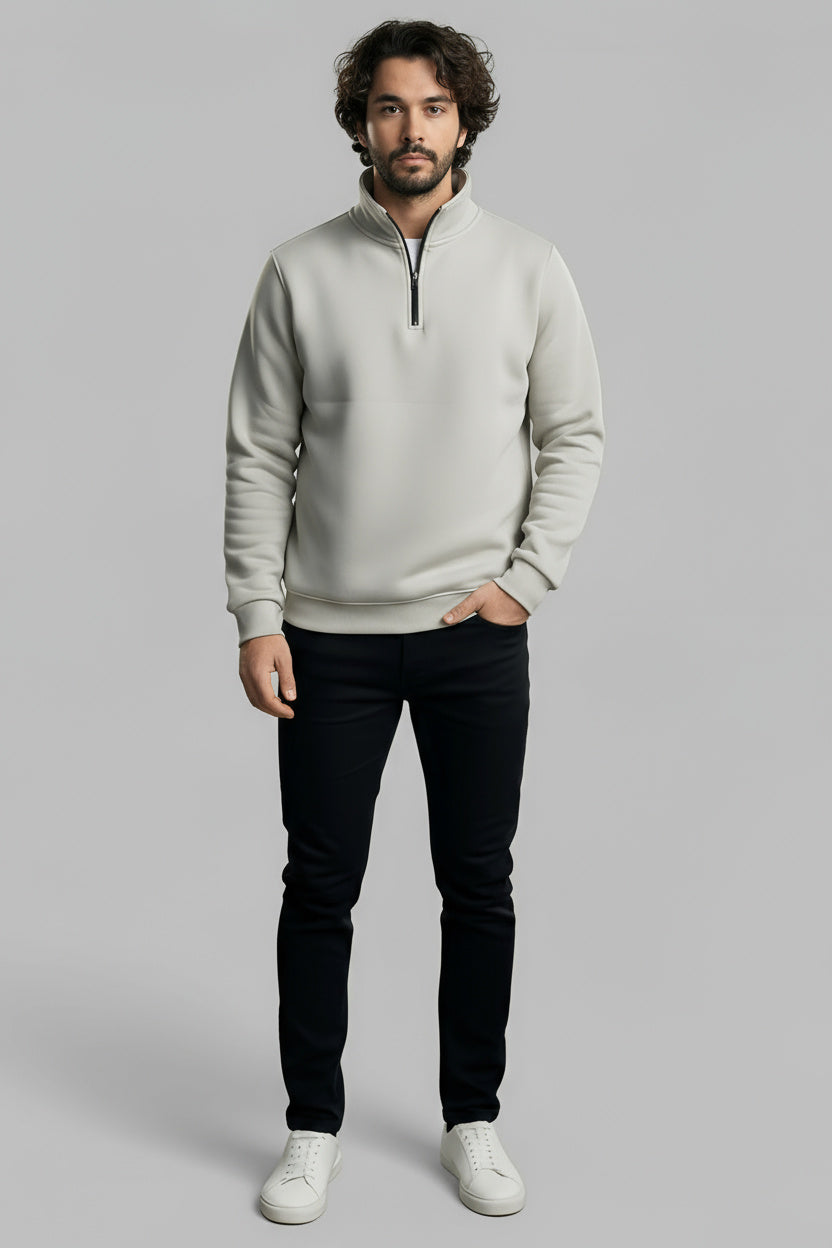 3 İplik Şardonlu Regular Kalıp Yarım Fermuarlı Sweatshirt
