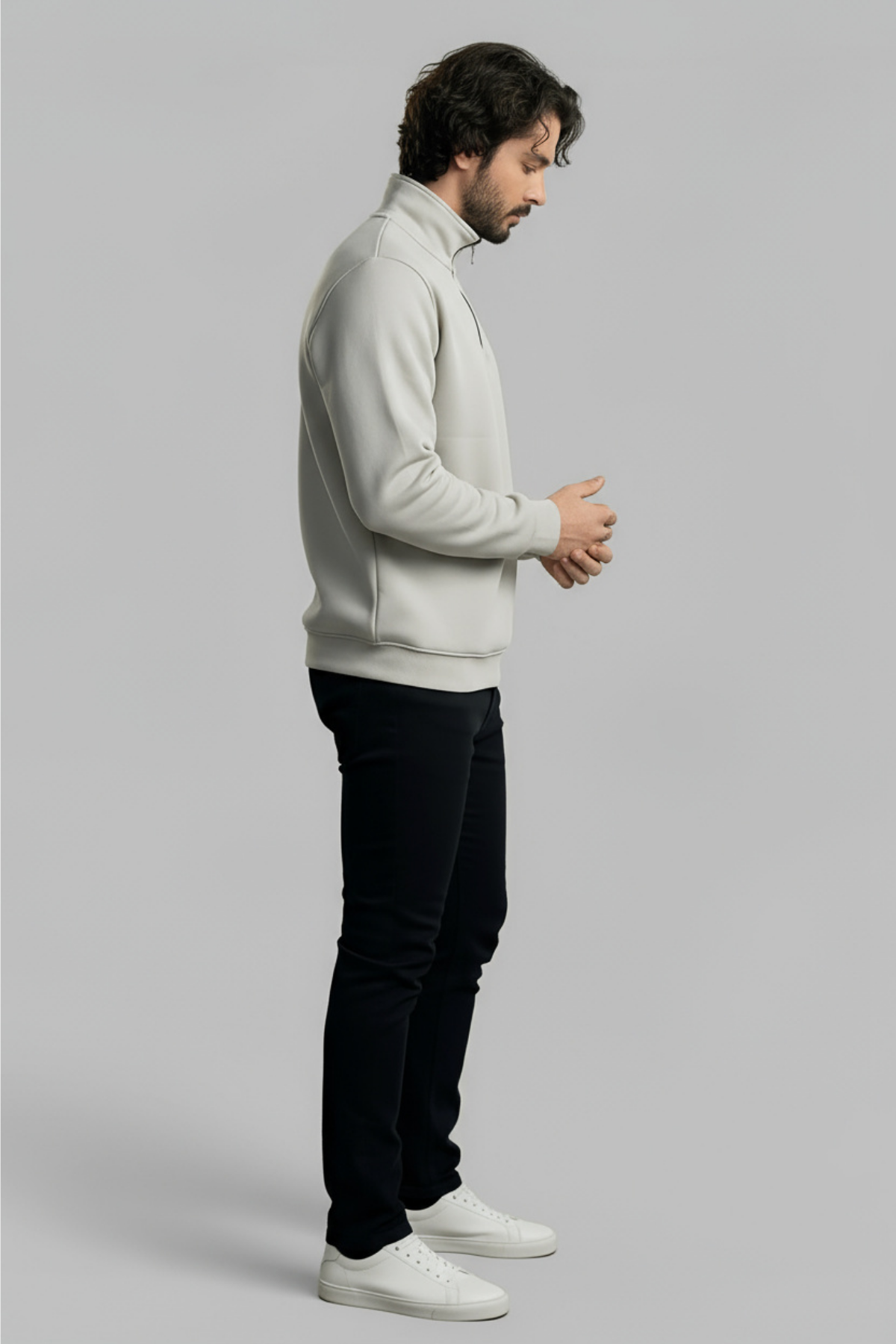 3 İplik Şardonlu Regular Kalıp Yarım Fermuarlı Sweatshirt