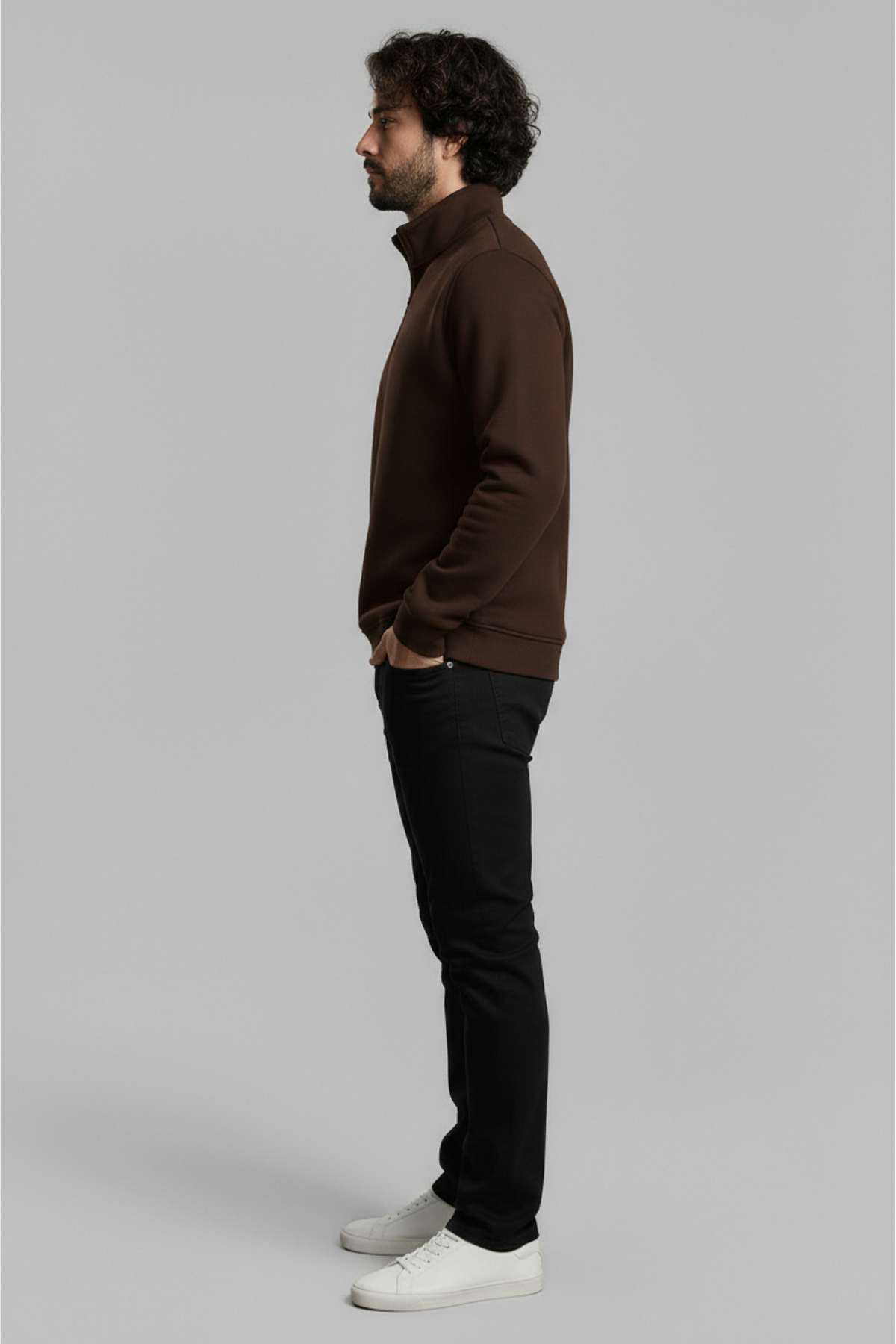 3 İplik Şardonlu Regular Kalıp Yarım Fermuarlı Sweatshirt