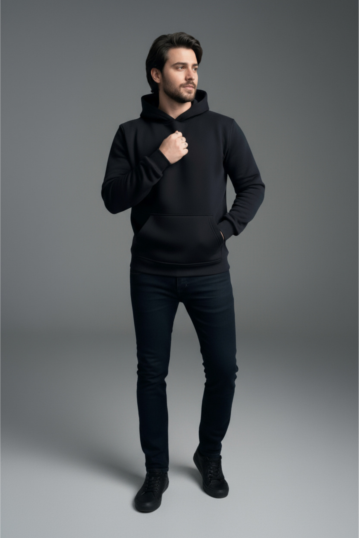 Kapüşonlu Regular Kalıp 3 İplik Şardonlu Kumaş Kanguru Cepli Sweatshirt